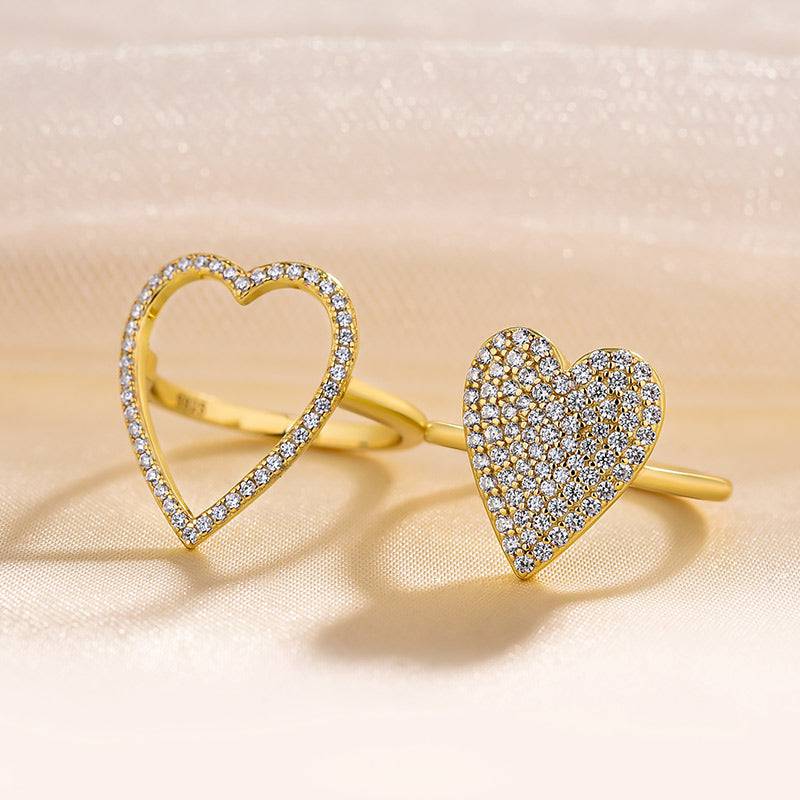 Louily Yellow Gold Pave Heart shaped Wedding Band Set In Sterling Silver - louilyjewelry