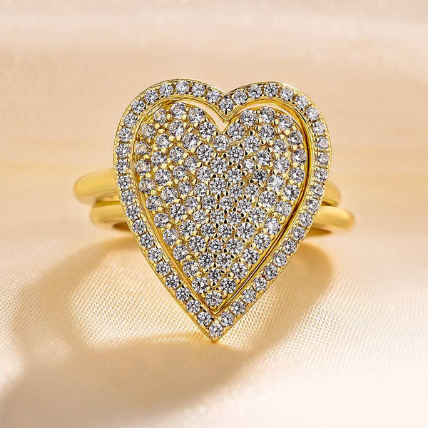 Louily Yellow Gold Pave Heart shaped Wedding Band Set In Sterling Silver