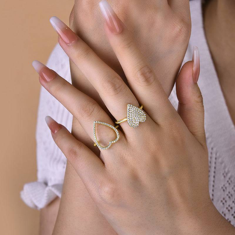 Louily Yellow Gold Pave Heart shaped Wedding Band Set In Sterling Silver - louilyjewelry