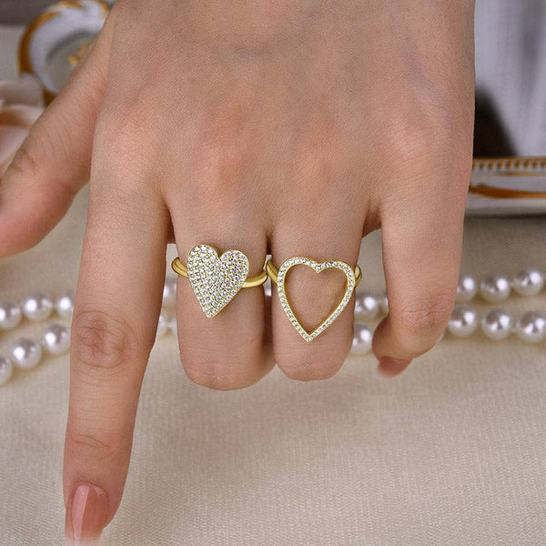 Louily Yellow Gold Pave Heart shaped Wedding Band Set In Sterling Silver