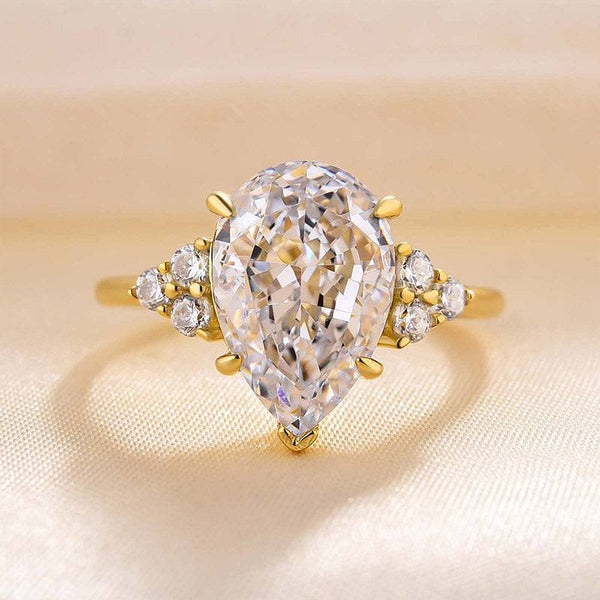 Louily Yellow Gold Pear Cut Simulated Diamond Engagement Ring In Sterling Silver