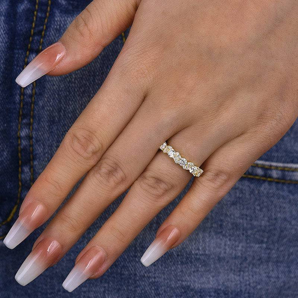 Louily Yellow Gold Round Cut & Emerald Cut Wedding Band In Sterling Silver