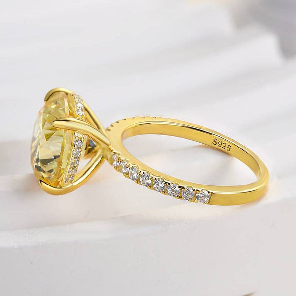 Louily Yellow Gold Round Cut Yellow Sapphire Engagement Ring In Sterling Silver