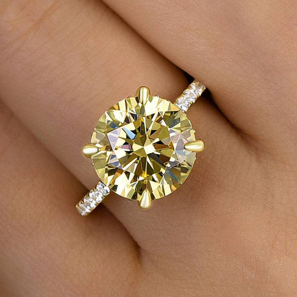 Louily Yellow Gold Round Cut Yellow Sapphire Engagement Ring In Sterling Silver