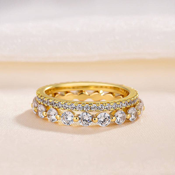 Louily Yellow Gold Women's Stackable Wedding Band Set In Sterling Silver