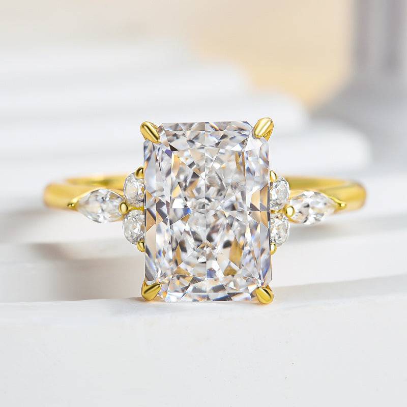 Noble Yellow Gold Crushed Ice Radiant Cut Engagement Ring - louilyjewelry