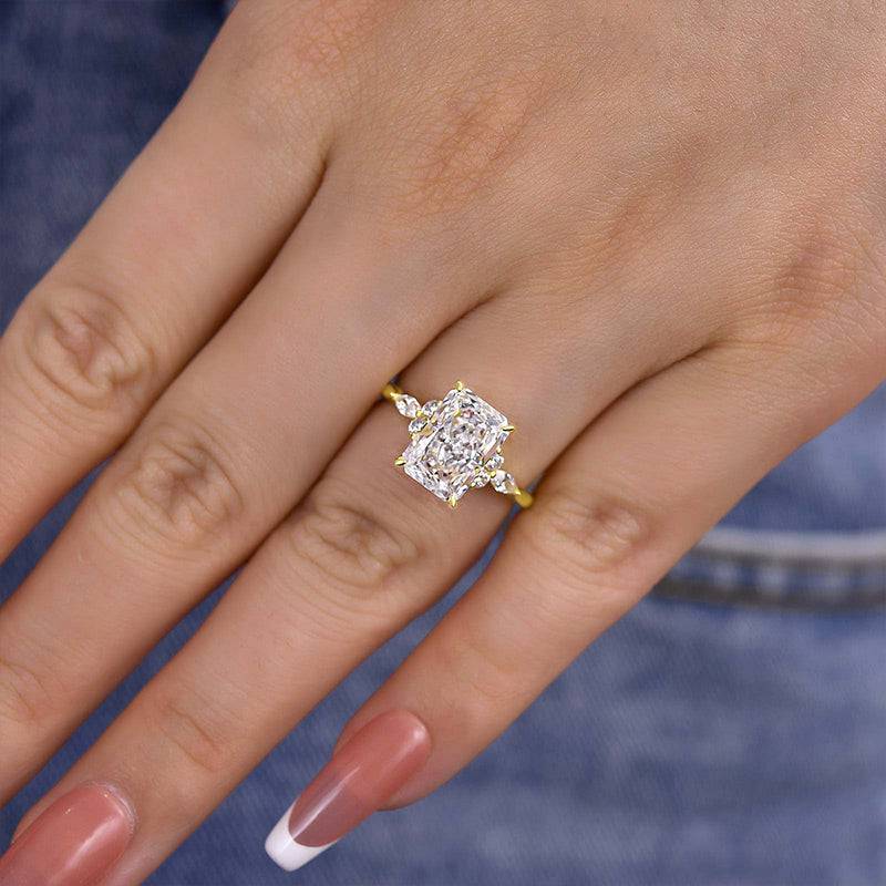 Noble Yellow Gold Crushed Ice Radiant Cut Engagement Ring - louilyjewelry