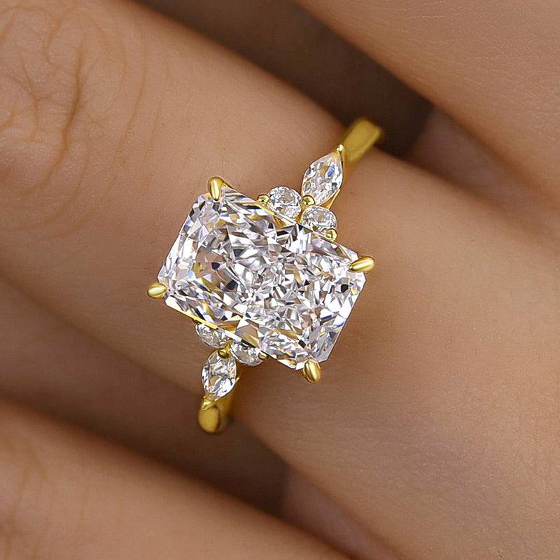 Noble Yellow Gold Crushed Ice Radiant Cut Engagement Ring - louilyjewelry