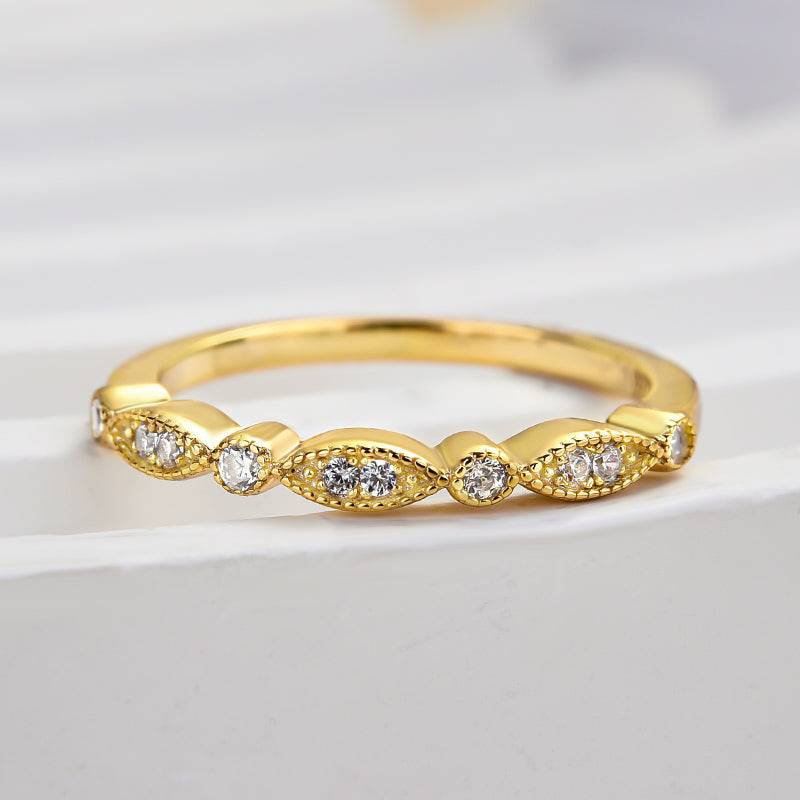 Louily Art Deco Half Eternity Women's Wedding Band In Sterling Silver - louilyjewelry