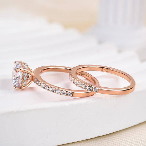 Louily Rose Gold Classic Round Cut Wedding Ring Set