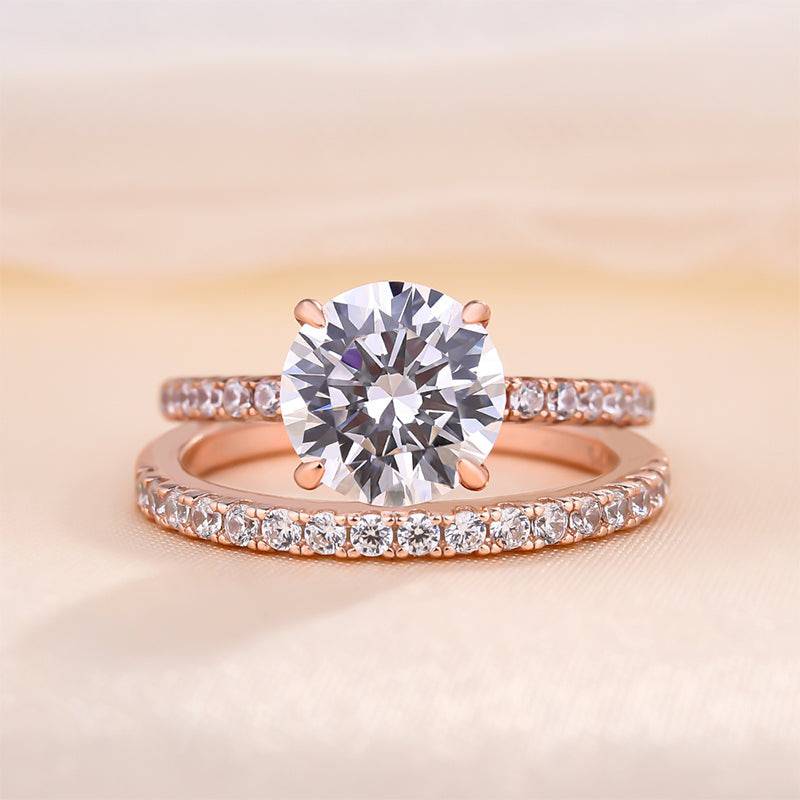 Louily Rose Gold Classic Round Cut Wedding Ring Set - louilyjewelry