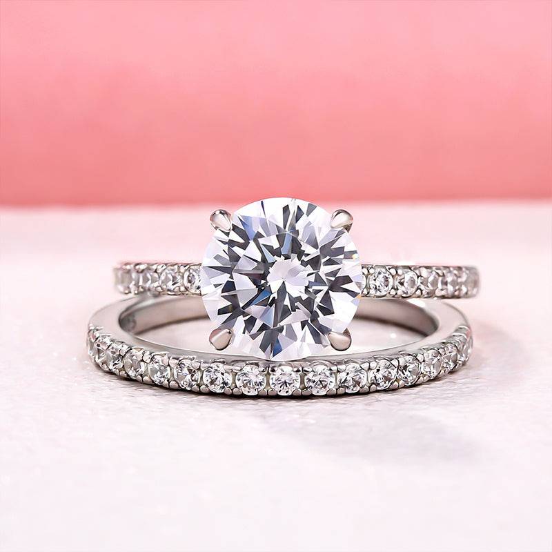 Louily Rose Gold Classic Round Cut Wedding Ring Set - louilyjewelry