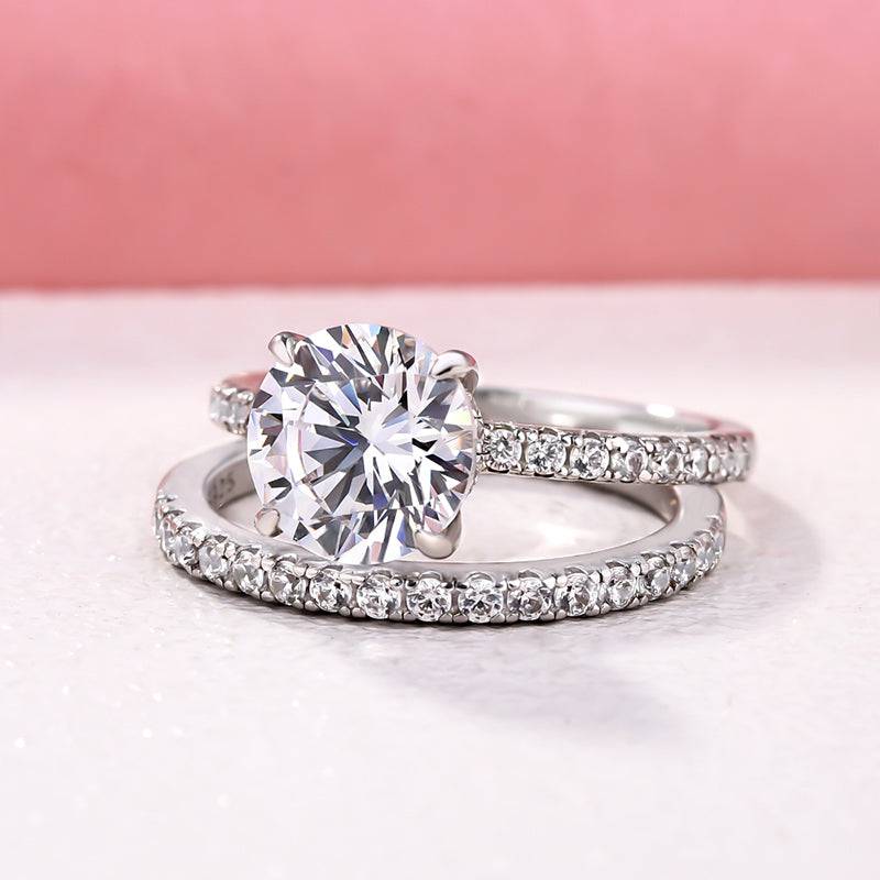 Louily Rose Gold Classic Round Cut Wedding Ring Set - louilyjewelry