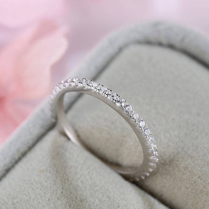 Louily Classic Full Eternity Thin Wedding Band For Women In Sterling Silver - louilyjewelry