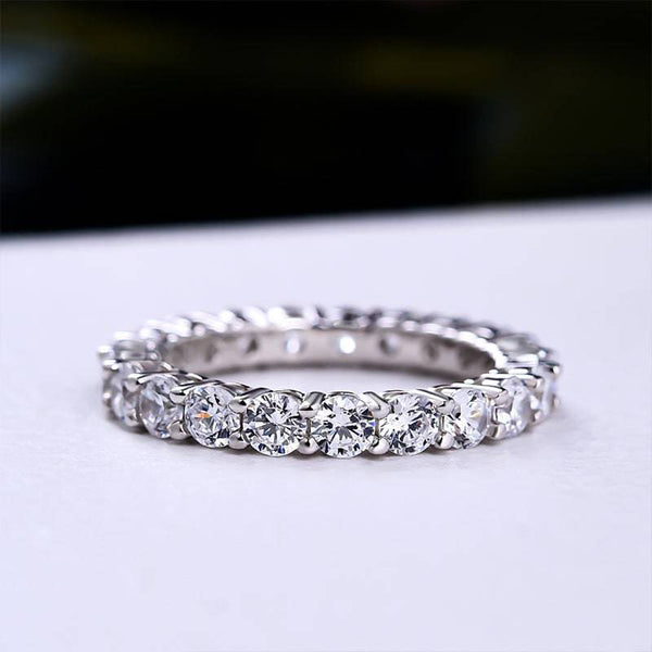 Louily Eternity Round Cut Simulated Diamond Wedding Band In Sterling Silver