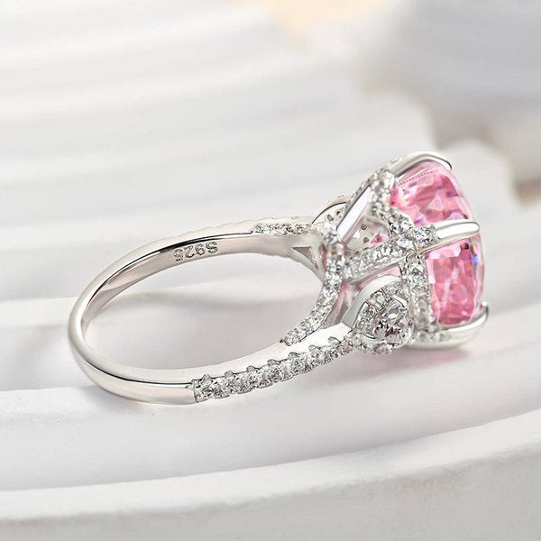 Louily Royal Romantic Pink Stone Heart Cut Engagement Ring In Sterling Silver