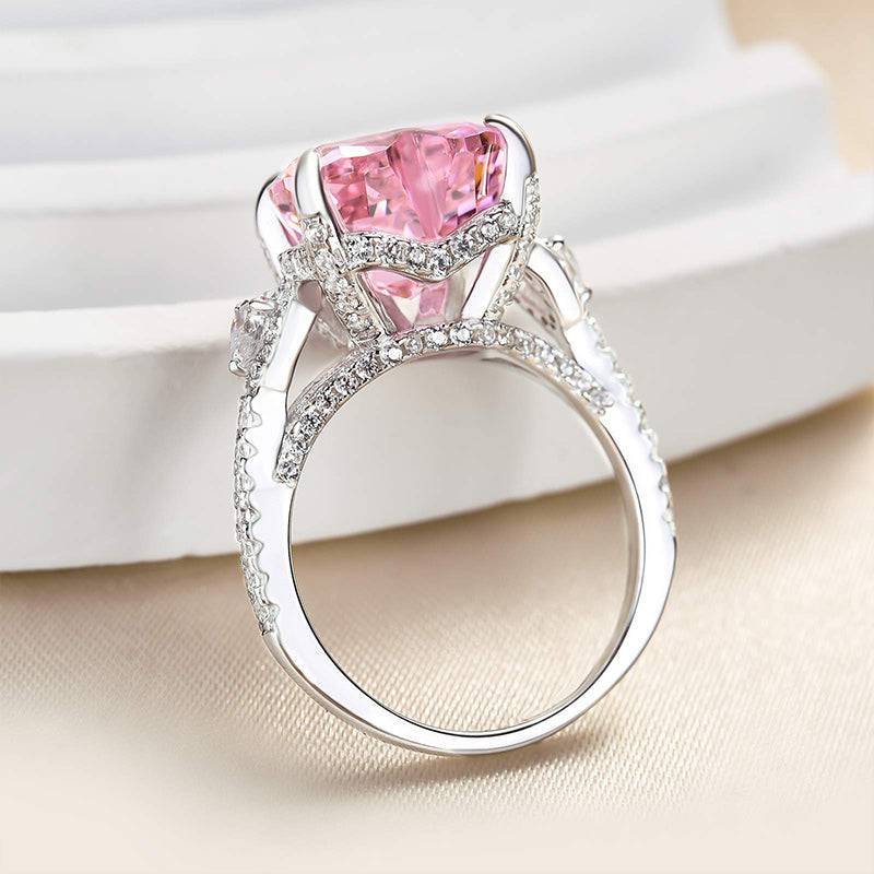 Louily Royal Romantic Pink Stone Heart Cut Engagement Ring In Sterling Silver - louilyjewelry