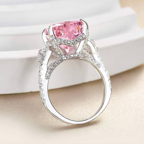 Louily Royal Romantic Pink Stone Heart Cut Engagement Ring In Sterling Silver