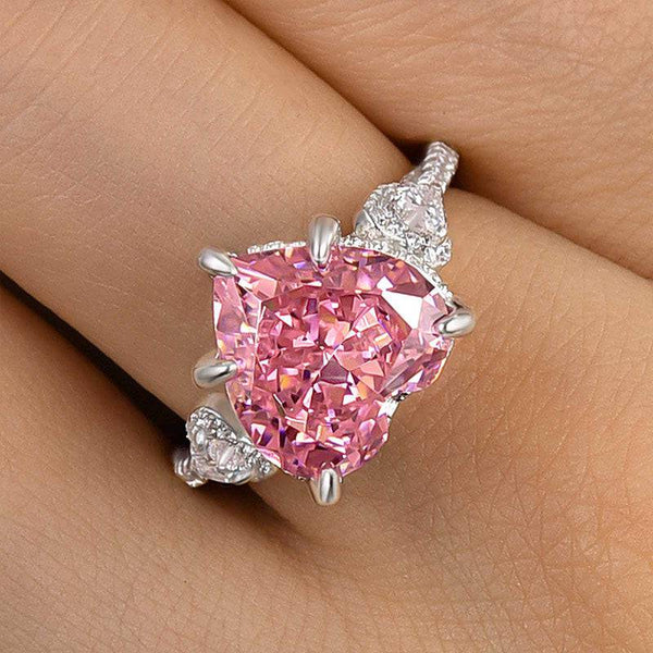 Louily Royal Romantic Pink Stone Heart Cut Engagement Ring In Sterling Silver