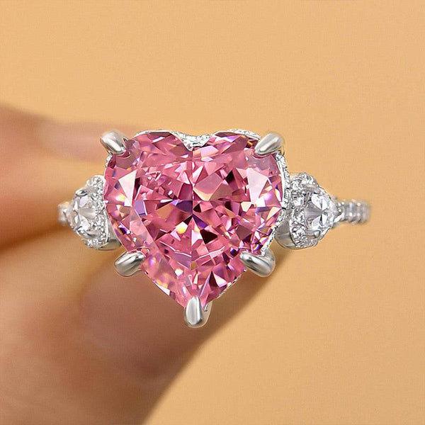 Louily Royal Romantic Pink Stone Heart Cut Engagement Ring In Sterling Silver