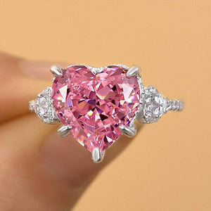 Louily Royal Romantic Pink Stone Heart Cut Engagement Ring In Sterling Silver