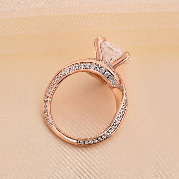 Louily Luxurious Rose Gold Pear Cut Engagement Ring In Sterling Silver