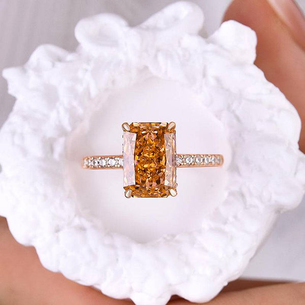 Louily Stunning Rose Gold Radiant Cut Champagne Engagement Ring For Women