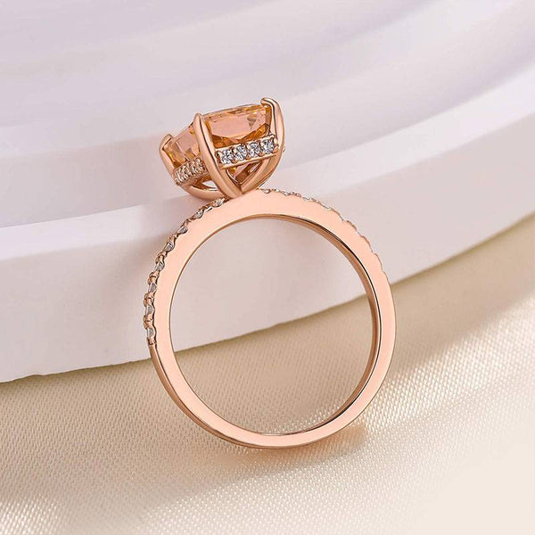 Louily Stunning Rose Gold Radiant Cut Champagne Engagement Ring For Women