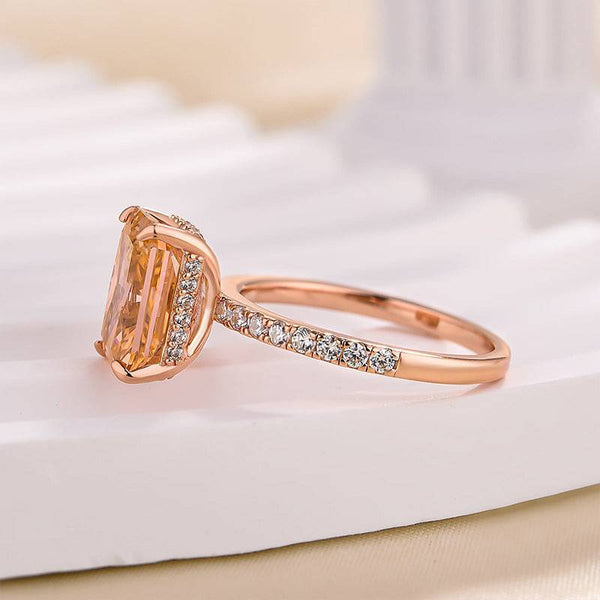 Louily Stunning Rose Gold Radiant Cut Champagne Engagement Ring For Women