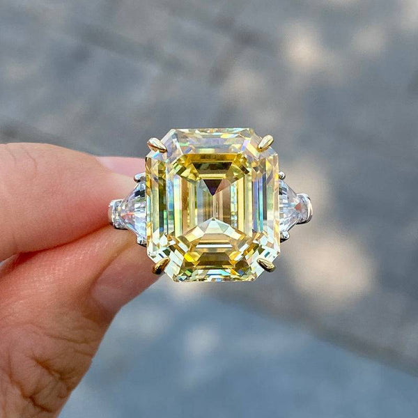 Louily Asscher & Trillion Cut Yellow Sapphire Three Stone Engagement Ring