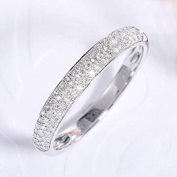 Louily Exclusive 3 Rows Round Cut Half Wedding Band for Women In Sterling Silver