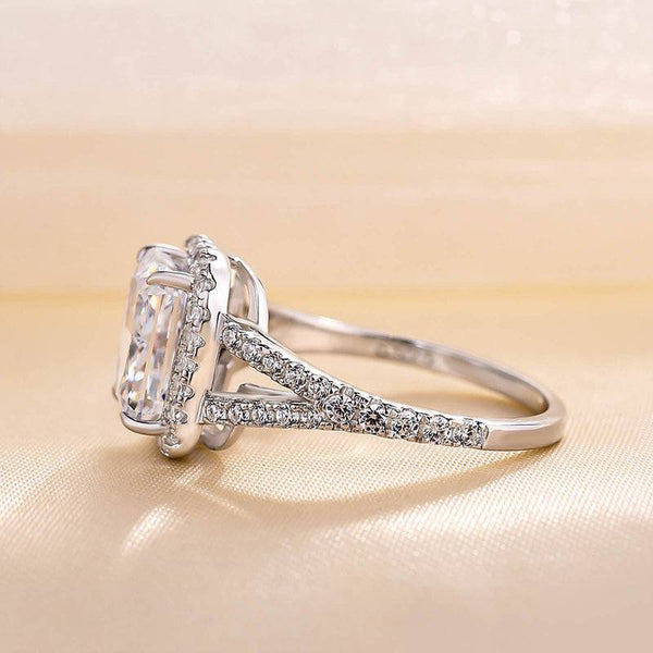 Louily Fashion Halo Split Shank Radiant Cut Engagement Ring In Sterling Silver