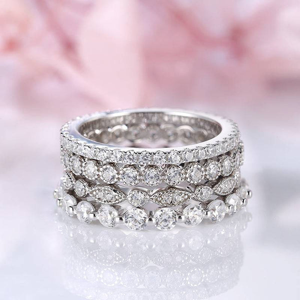 Louily Four Row Full Eternity Stackable Band Set In Sterling Silver