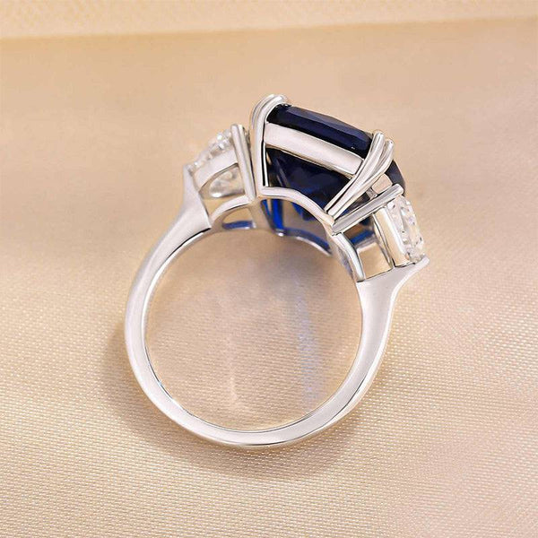 Louily Gorgeous Blue Sapphire Cushion Cut Three Stone Engagement Ring In Sterling Silver