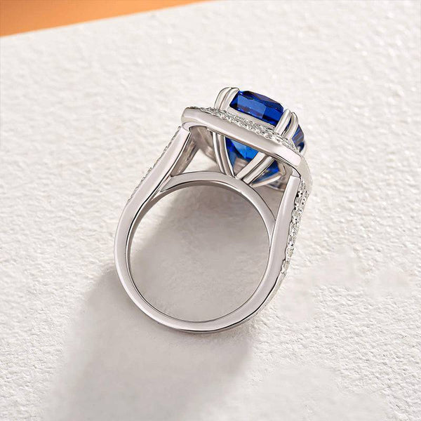 Louily Luxurious Double Halo Blue Sapphire Cushion Cut Engagement Ring In Sterling Silver