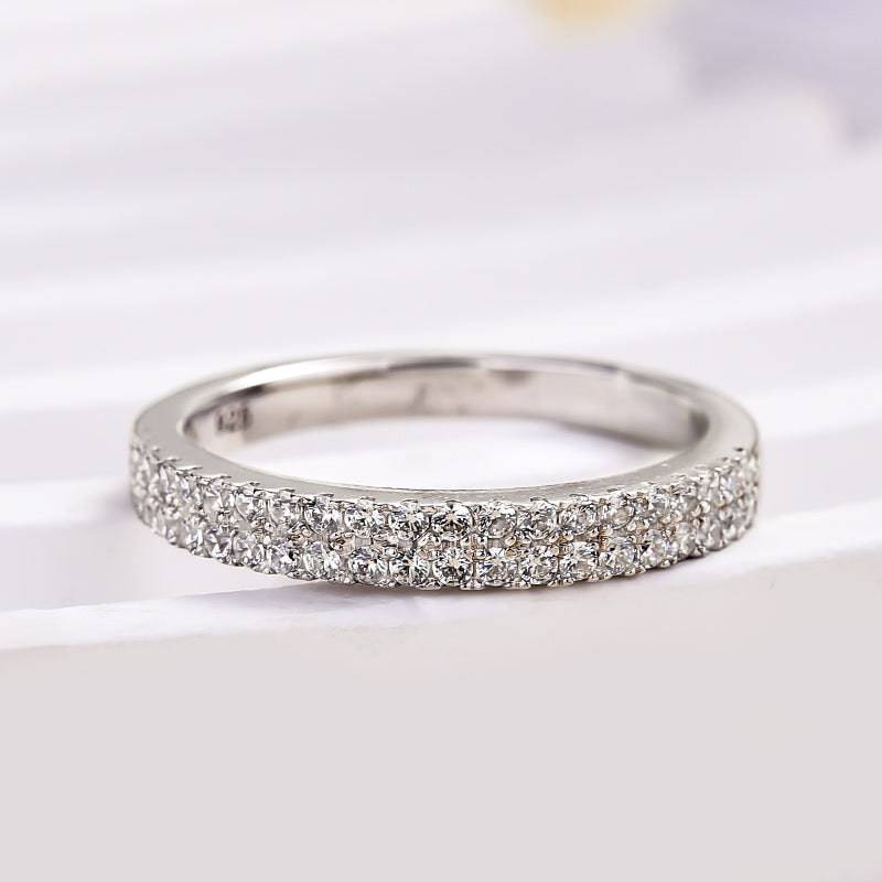 Louily White Gold Double Halo Round Cut Women's Wedding Band In Sterling Silver - louilyjewelry