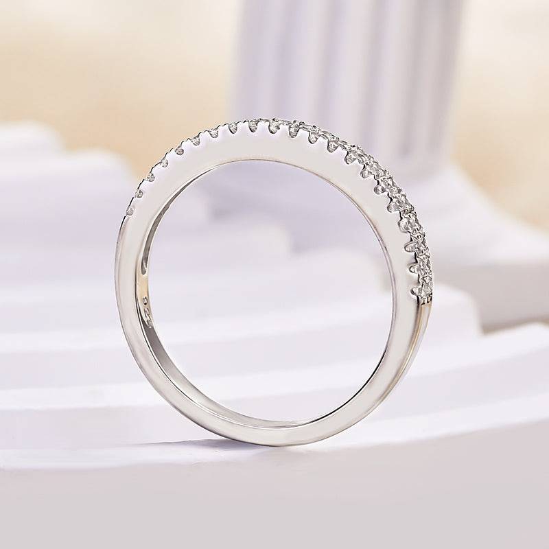 Louily White Gold Double Halo Round Cut Women's Wedding Band In Sterling Silver - louilyjewelry
