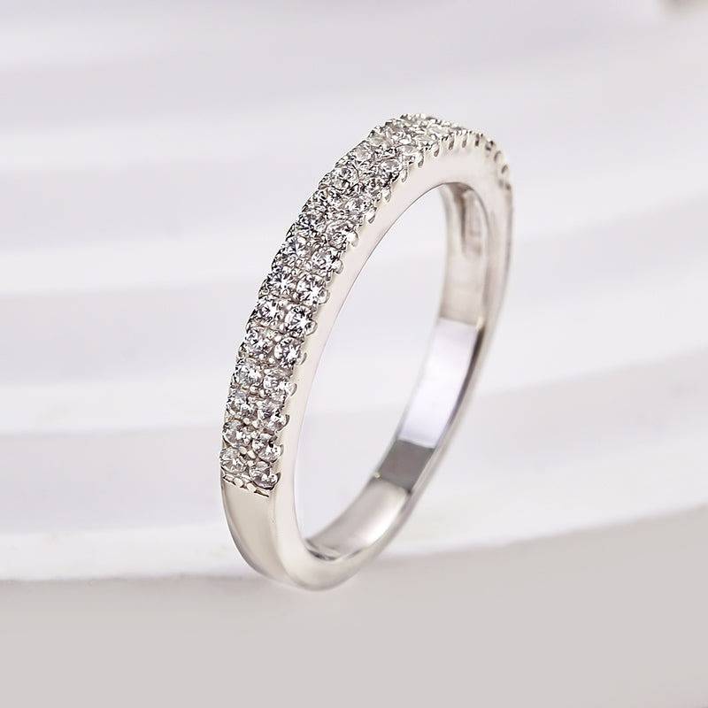 Louily White Gold Double Halo Round Cut Women's Wedding Band In Sterling Silver - louilyjewelry