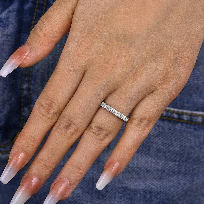 Louily White Gold Double Halo Round Cut Women's Wedding Band In Sterling Silver - louilyjewelry