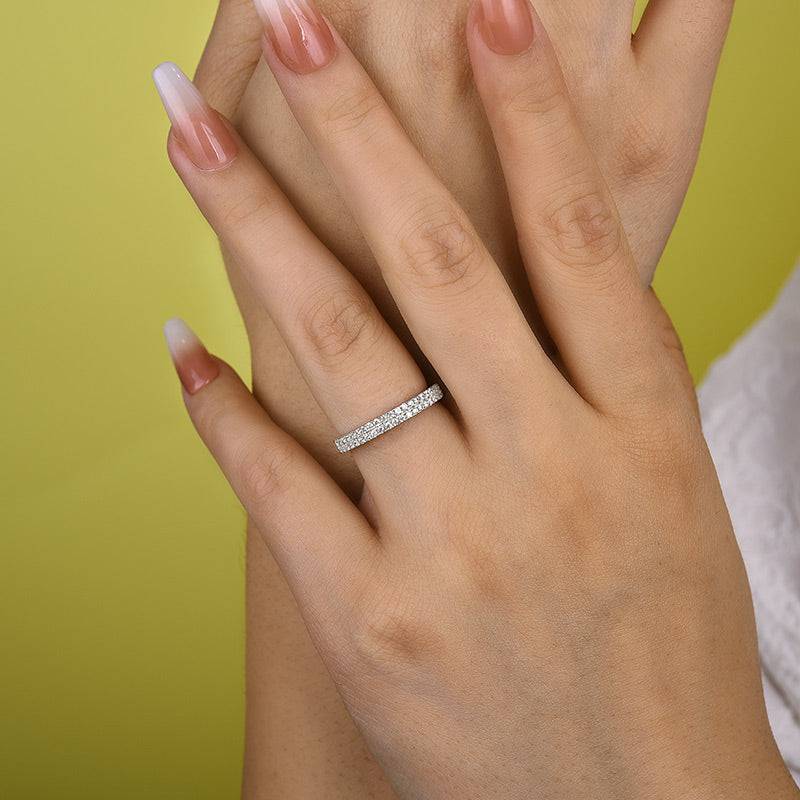 Louily White Gold Double Halo Round Cut Women's Wedding Band In Sterling Silver - louilyjewelry