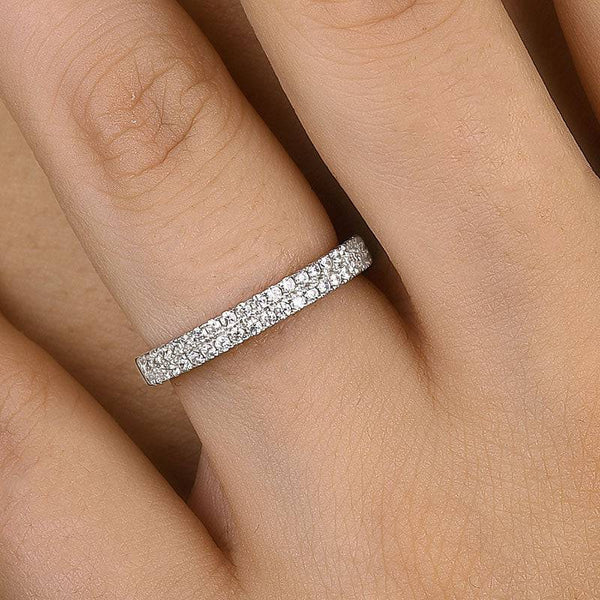 Louily White Gold Double Halo Round Cut Women's Wedding Band In Sterling Silver