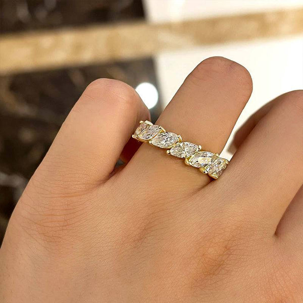 Louily Eternity Yellow Gold Marquise Cut Diamond Wedding Band