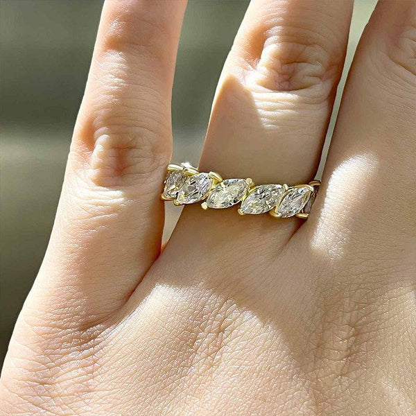 Louily Eternity Yellow Gold Marquise Cut Diamond Wedding Band