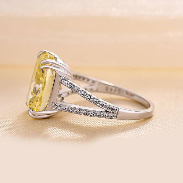 Louily Gorgeous Cushion Cut Yellow Sapphire Engagement Ring In Sterling Silver