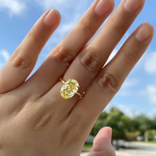 Louily Yellow Gold Oval Cut Yellow Sapphire Engagement Ring In Sterling Silver