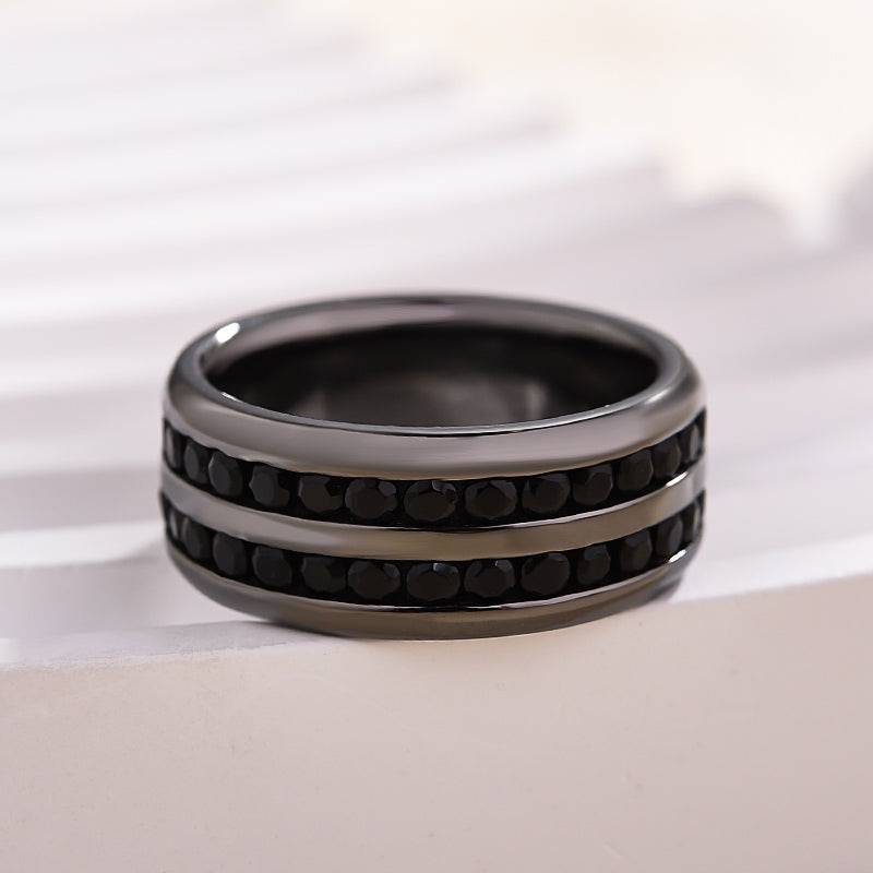 Louily Two Row Design Black Gold Black Sapphire Men's Wide Wedding Band In 925 Sterling Silver - louilyjewelry