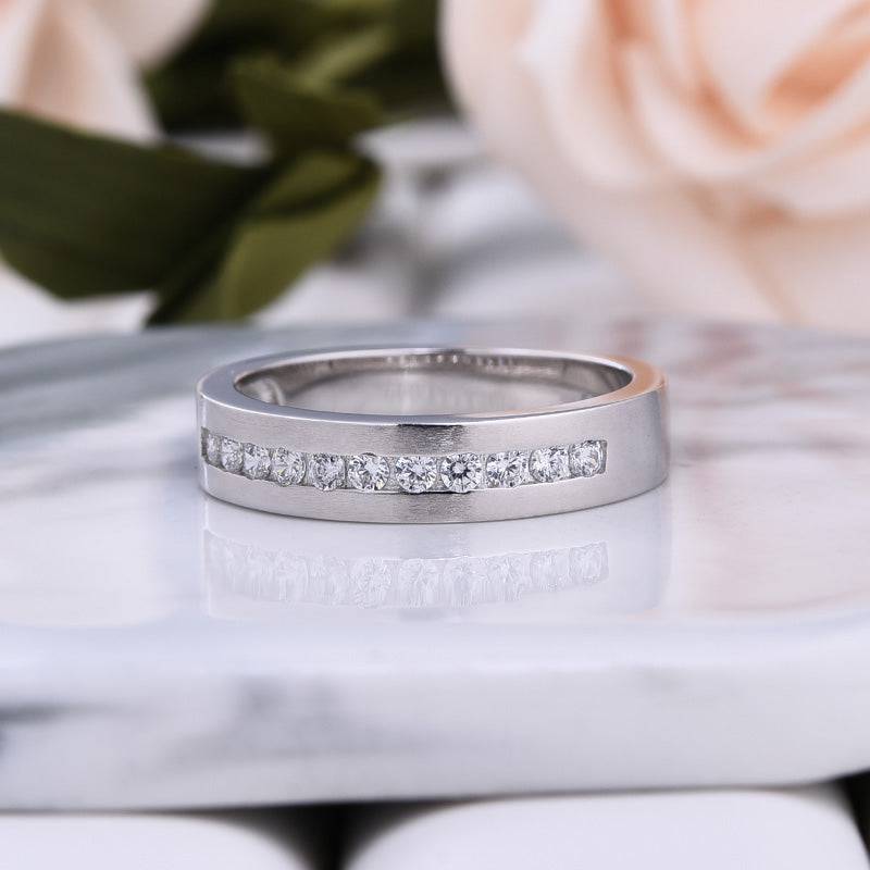 Louily Classic Design White Sapphire Men's Wide Wedding Band In 925 Sterling Silver - louilyjewelry