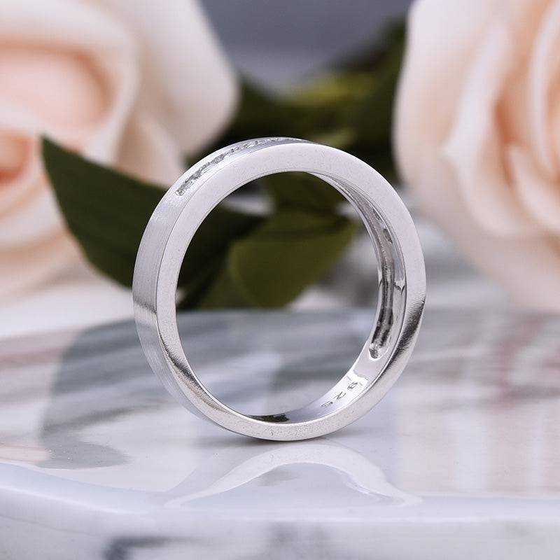 Louily Classic Design White Sapphire Men's Wide Wedding Band In 925 Sterling Silver - louilyjewelry