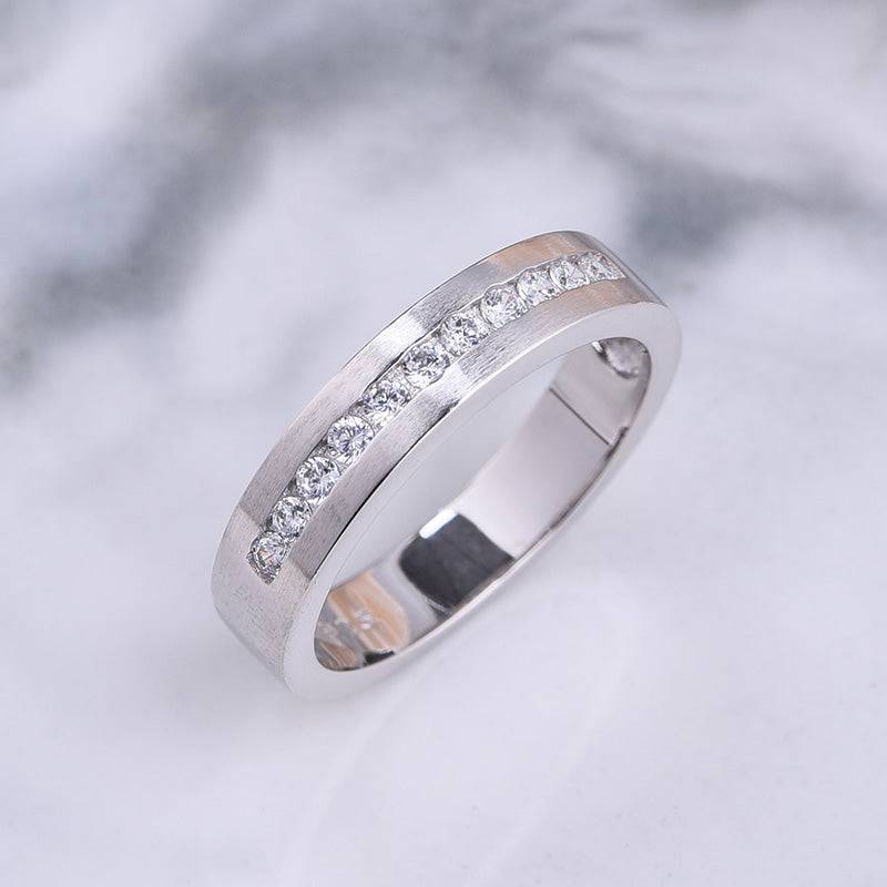 Louily Classic Design White Sapphire Men's Wide Wedding Band In 925 Sterling Silver - louilyjewelry