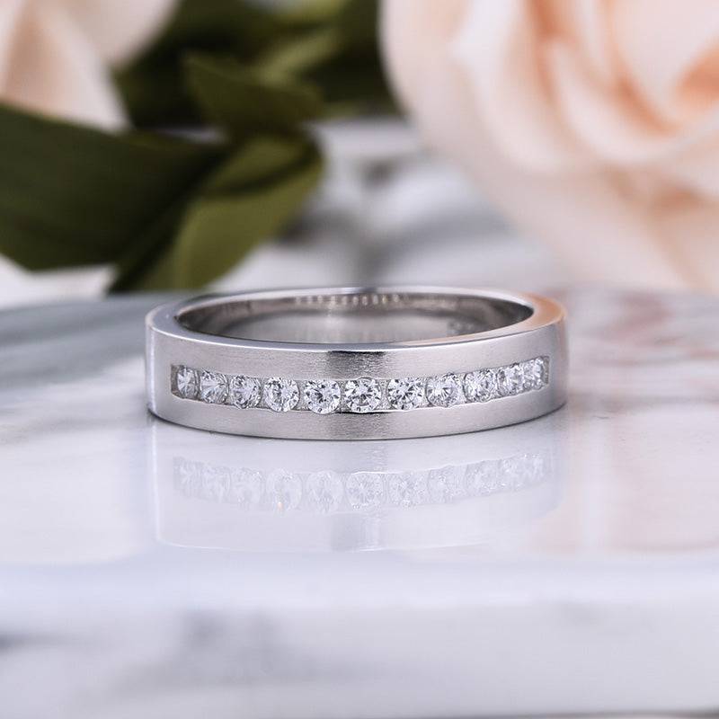 Louily Classic Design White Sapphire Men's Wide Wedding Band In 925 Sterling Silver - louilyjewelry